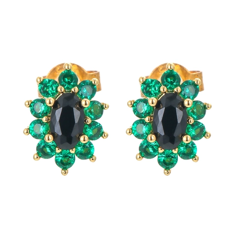 Oval Zircon Stud Earrings Copper Colorful Halo Flower Design Elegant Retro Style Jewelry For Women