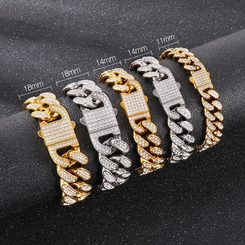 Collar Y Pulsera De Cadena De Eslabones Cubanos Iced Out Hip Hop Para Hombre De Acero Inoxidable Con Brillantes