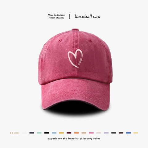 Washed Cotton Heart Hand Embroidered Baseball Cap For Men Women Adjustable Retro Distressed Soft Top Outdoor Sport Hat