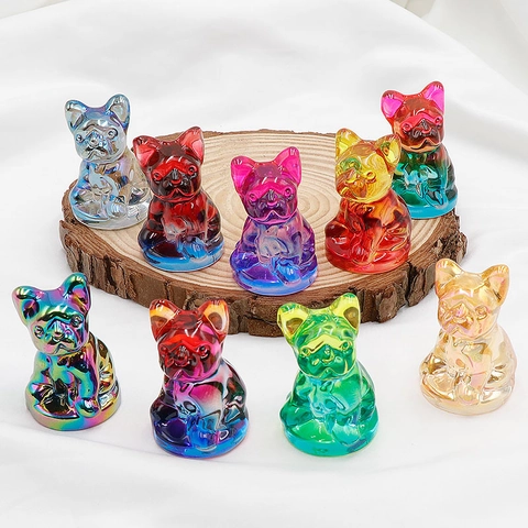 French Bulldog Figurine K9 Crystal Dog Statue Aura Rainbow Gradient Desk Decor Home Ornament Modern Minimalist Collectible
