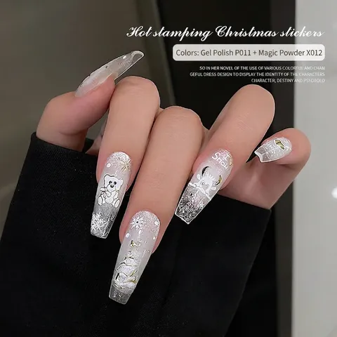 Weihnachts Nagelsticker 3D Relief Heißprägung Gold Weiß Schneeflocken Weihnachtsmann Rentier Design DIY Urlaub Deko Für Frauen