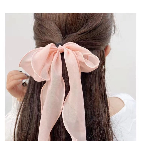 Große Schleife Haargummi Chiffon Tüll Scrunchie Mit Langem Band Streamer Fee Stil Elegante Haaraccessoires Für Frauen Mädchen