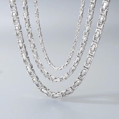 Collar De Cadena Bizantina De Acero Inoxidable Eslabones Cuadrados Joyería Estilo Old Money Para Hombres Mujeres Unisex Cierre Langosta