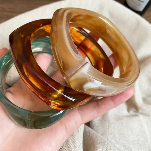 Brazalete Resina Geométrico Irregular Grueso Ancho Acrílico Patrón Mármol Ámbar Estilo Vintage Mujeres Diseño Nicho