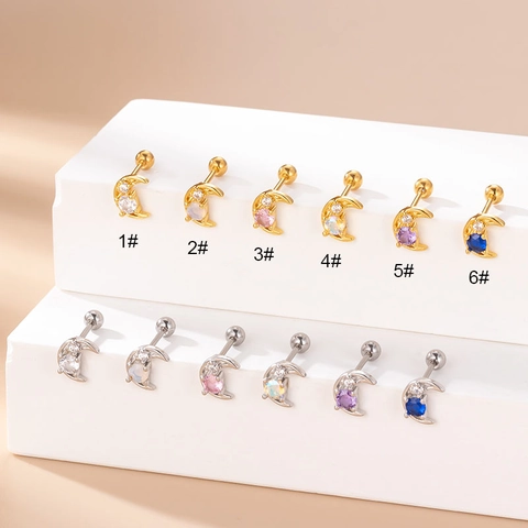Joyería De Piercing Para Cartílago En Forma De Luna Cobre Con Circón Y Cierre De Rosca De Acero Inoxidable Pendiente De Moda Para Mujer