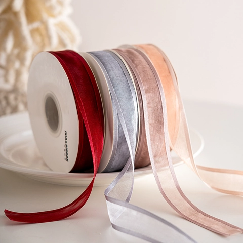 Christmas Ribbon Sheer Organza Chiffon Satin Edge For Holiday Tree Decoration Gift Wrapping Elegant DIY Craft Accessory