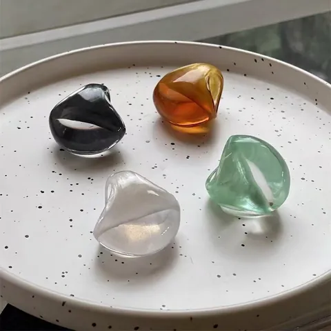 Chunky Oval Resin Ring Pearlized Glaze Translucent Exaggerated Finger Jewelry For Women Chic Niche Design
