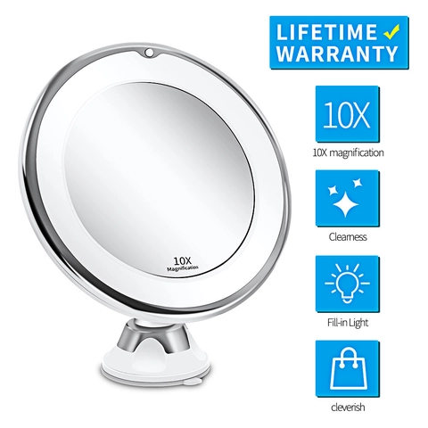 Miroir De Maquillage Grossissant LED Base À Ventouse Pivotant Professionnel Miroir Cosmétique Lumineux Salle De Bain
