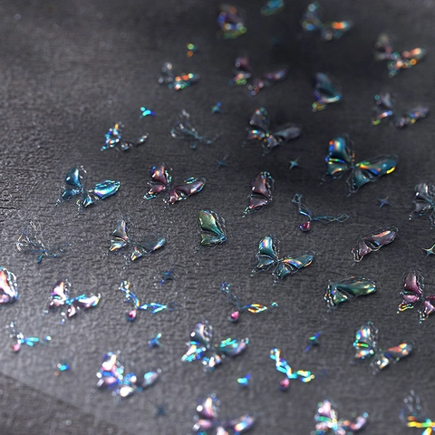 3D Relief Butterfly Nail Art Stickers Holographic Aurora Star Self Adhesive Manicure Decoration For DIY Nail Design