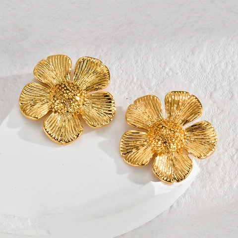 Boucles d'Oreilles Clous Florales en Acier Inoxydable pour Femmes Plaquées Or Argent Design de Fleur Élégante Perle Artificielle Strass Bijoux