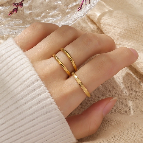 Minimalist Titanium Steel Gold Finger Rings For Women Geometric Frosted Texture Smooth Surface Jewelry Daily Accessories