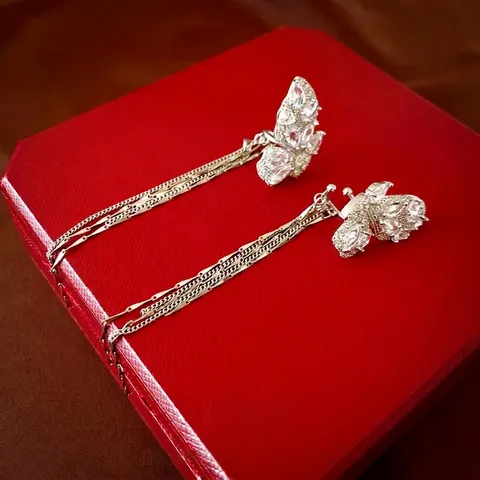 Zircon Butterfly Tassel Ear Cuff Clip Earrings Copper Silver Plated Elegant Niche Light Luxury Jewelry For Women