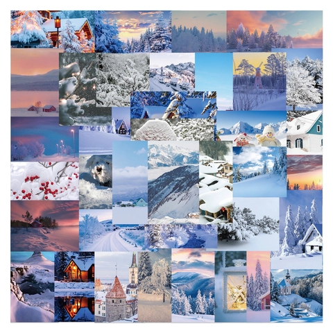 Winter Snow Scenery Stickers Waterproof PVC Natural Landscape Decals For Laptop Suitcase Guitar Journal Decoration