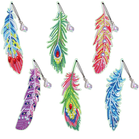 DIY Diamond Painting Bookmarks Feather Shape Acrylic Rhinestone Handmade Arts Crafts With Crystal Pendant For Reading