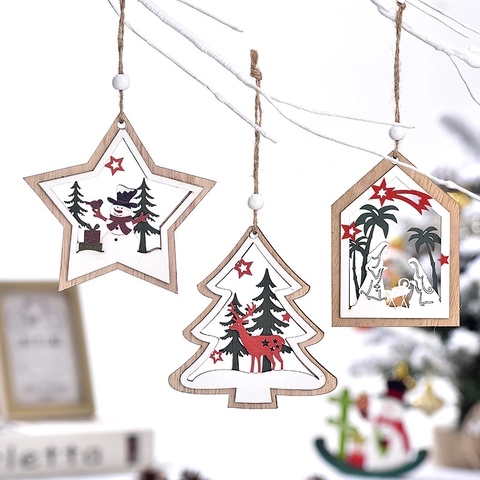 Decorazioni Appese Per Albero Di Natale In Legno Intagliato Pupazzo Di Neve Renna Natività Festa