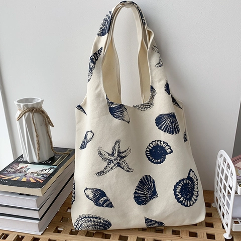 Cute Canvas Tote Bag Women Large Capacity Shoulder Bag Japanese Korean Aesthetic Print Shopping Handbag Student Bookbag