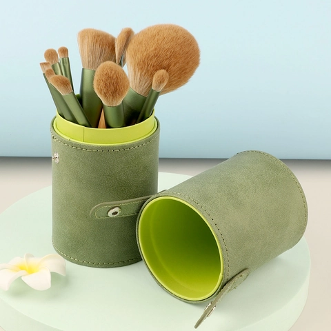 Make-up Borstel Houder PU Leer Draagbaar Stofdicht Cilindrisch Cosmetische Organizer Reis Emmer Koker