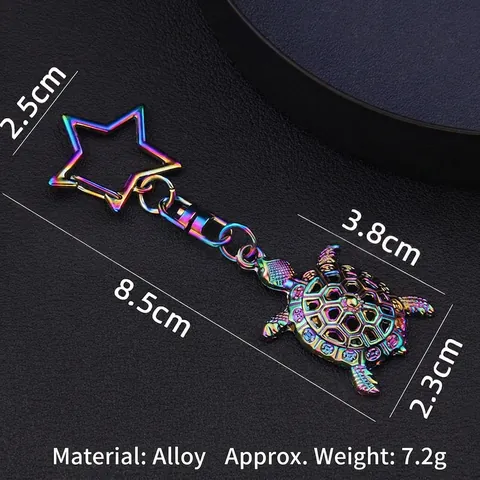 Iridiserende Legering Mariene Thema Sleutelhanger Met Stersluiting Regenboog Schildpad Visgraat Wulk Tas Bedeltje