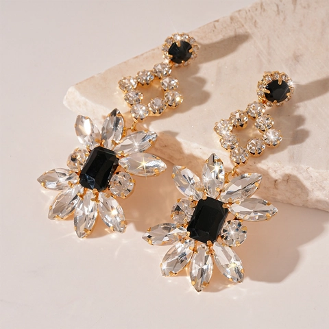Geometric Flower Statement Earrings With Rhinestone And 925 Sterling Silver Earring Post Copper Jewelry For Women