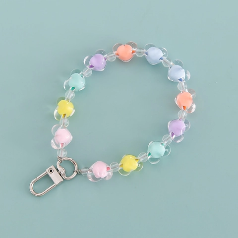 Cute Heart Bead Acrylic Keychain Sweet Style Bag Pendant Charm Car Key Ring Phone Strap Jewelry Accessories