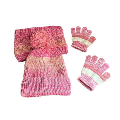 Gorro De Punto Para Niños Con Pompón Calentador De Cuello Y Guantes Forro Polar Térmico Rayas