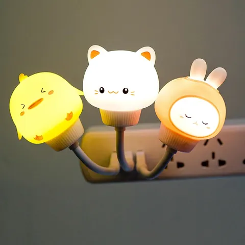 Simpatica Luce Notturna LED USB Animali Collo Flessibile Lampada Comodino Portatile Telecomando Luminosità Regolabile
