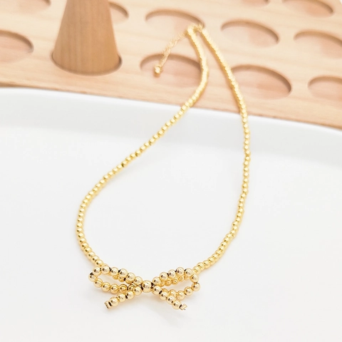 Handgemaakte Geweven Strik Ketting En Armband 18K Vergulde Koperen Kralen Sieraden Voor Vrouwen Elegant Ins Stijl