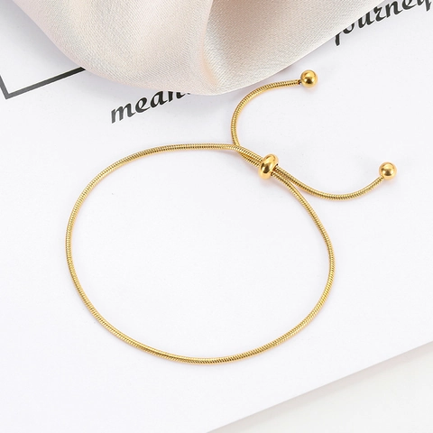 Bracciale A Catena Serpente Minimalista Per Donna Acciaio Al Titanio Placcato Oro 18K Cursore Regolabile Gioielli Di Moda