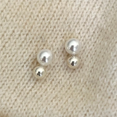 Minimalistische Doppelperlen Ohrstecker Metallkugel Mit 925 Sterling Silber Ohrstecker Koreanischer Süßer Eleganter Schmuck