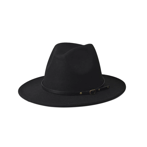 Vintage Wool Felt Fedora Hat Wide Brim Flat Top With Leather Belt Buckle Unisex Adult Kids Solid Color Elegant British Style