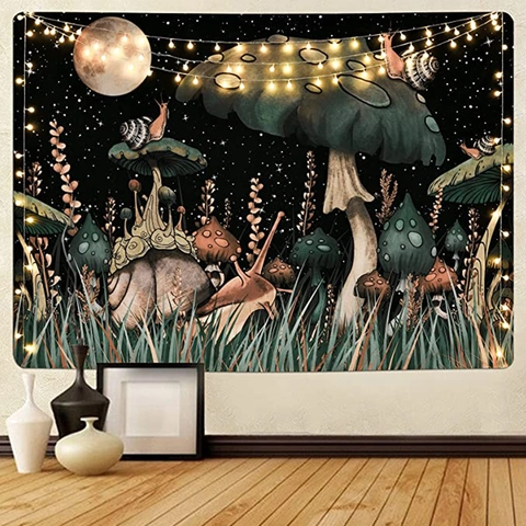 Mystical Tapestry Wall Hanging Polyester Bohemian Tarot Astrology Mushroom Nature Art Background For Home Bedroom