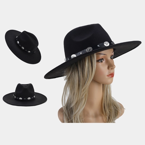 Sombrero Fedora Retro De Ala Ancha Para Mujer Estilo Vaquero Occidental Con Banda Étnica Borlas De Concha Turquesa Moda