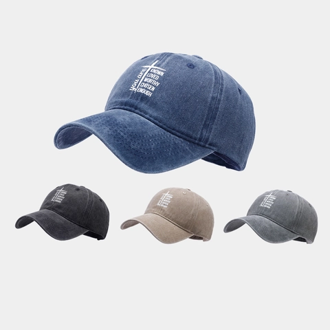 Cappello Da Baseball In Cotone Lavato Retro Distressed Stampa Lettere Grafica Croce Protezione Solare Regolabile Unisex Sport