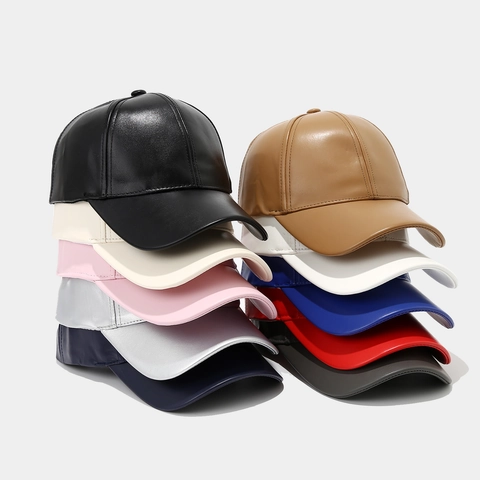 Vintage PU Leather Baseball Cap Adjustable Sunshade Hat Retro Casual Outdoor Fashion Unisex Solid Color Sport Trucker