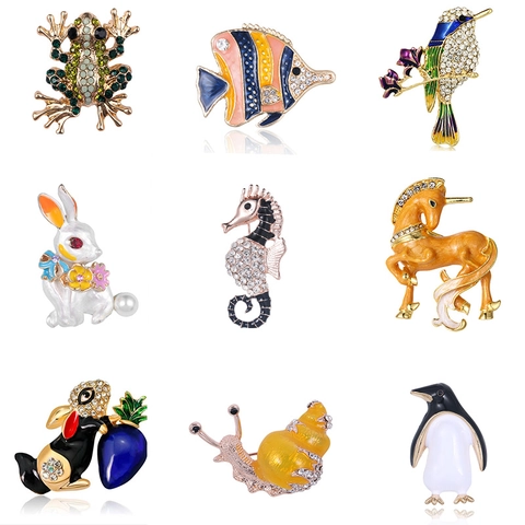 Broches De Animales De Moda Pines Aleación Estrás Esmalte Colorido Lindo Dibujos Animados Joyería Accesorios Para Mujer Regalo
