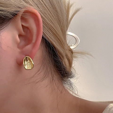 Orecchini A Lobo In Metallo Irregolare Trama Martellata Stile Retrò Minimalista Gioielli In Rame Per Donna Accessorio Moda