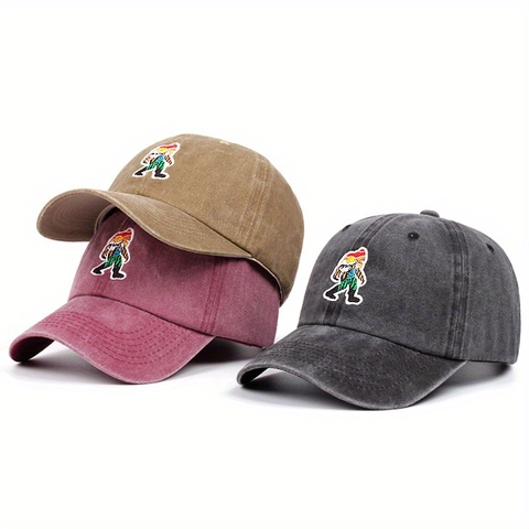Bigfoot Embroidery Baseball Cap Washed Cotton Distressed Retro Adjustable Dad Hat Outdoor Sun Protection Casual Vintage