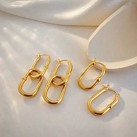 Roestvrijstalen U-vormige Ovale Emaille Creolen 18K Verguld Geometrische Mode-Sieraden Voor Vrouwen Dagelijkse Accessoires