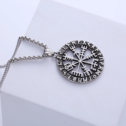 Collana Con Ciondolo Bussola Vichinga Vegvisir Da Uomo In Acciaio Inossidabile 316L Runa Nordica Stile Punk Retrò