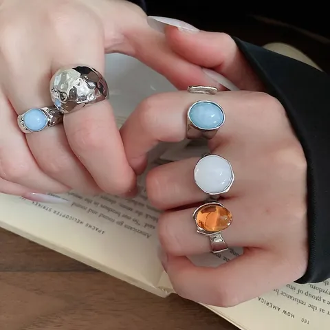 Geometrische Onregelmatige Open Ringen Legering Hars Inleg Minimalistisch Verstelbaar Mode Sieraden Goud Zilver Kleur Dames