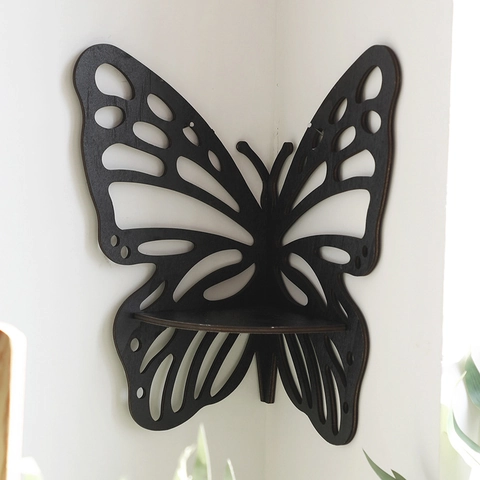 Wooden Wall Shelf Hollow Butterfly Lotus Bat Corner Display Rack For Crystal Stone Essential Oil Home Decor