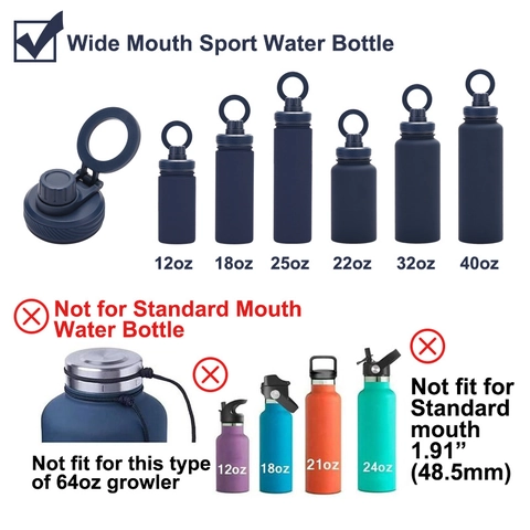 Magnetic Phone Holder Water Bottle Lid Wide Mouth Replacement Cap Portable Handle Plastic Silicone