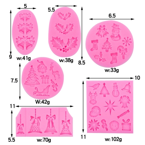 Christmas Silicone Mold DIY Candle Gypsum Chocolate Fondant Tree Snowman Reindeer Bell Snowflake Design Flexible