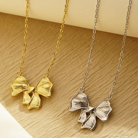 Minimalistische Schleife Anhänger Halskette Edelstahl Schlüsselbeinkette Für Damen Modeschmuck Elegantes Zubehör Geschenk