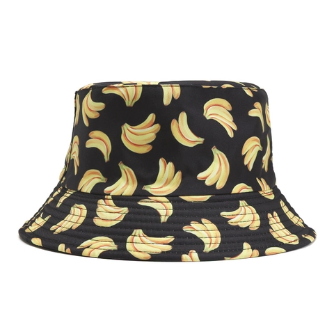 Chapeau Bob En Coton Imprimé Banane Réversible Protection Solaire Été Extérieur Streetwear Pour Hommes Femmes