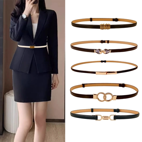 Cintura Sottile In Pelle PU Da Donna Con Fibbia Geometrica In Lega Cinturino Elegante Versatile Per Abiti Completi