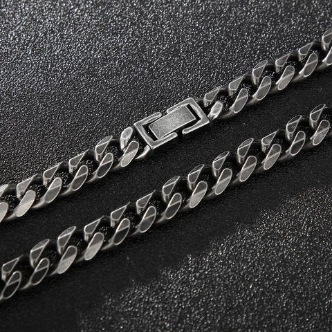Men Stainless Steel Cuban Chain Necklace Hip Hop Streetwear Retro Vintage Oxidized Figaro Link Jewelry