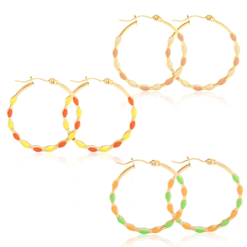 Orecchini a Cerchio in Acciaio Inossidabile Smaltato Geometrico a Onda da Donna Placcati in Oro Gioielli Vintage