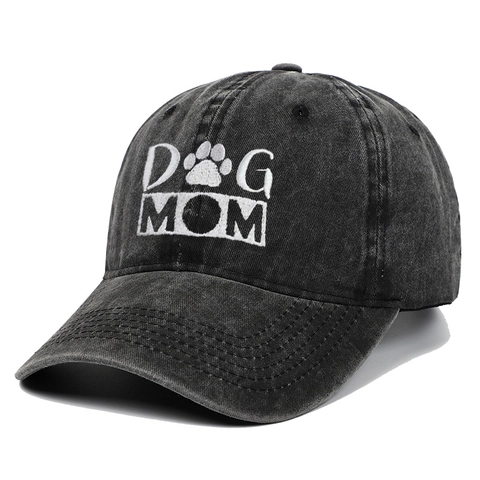 Washed Cotton Baseball Cap Embroidered Dog Mom Distressed Vintage Style Sun Protection Adjustable Hat For Women