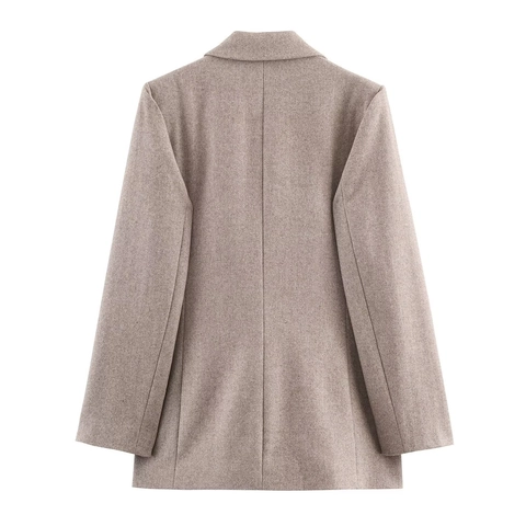 Herringbone Blazer Women Long Sleeve Lapel Collar Single Button Khaki Suit Jacket Elegant Professional Outerwear